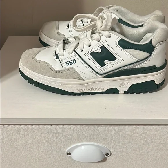 New Balance 550 Sneakers - White and Dark Green - Picture 1 of 4